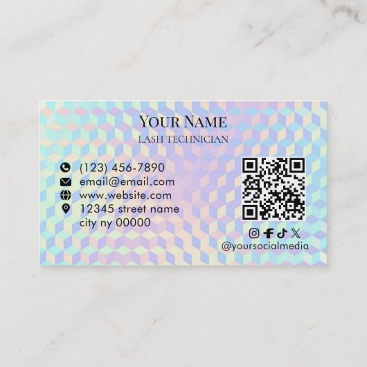 Holographic QR code Lash Technician Visitenkarte (Rückseite)