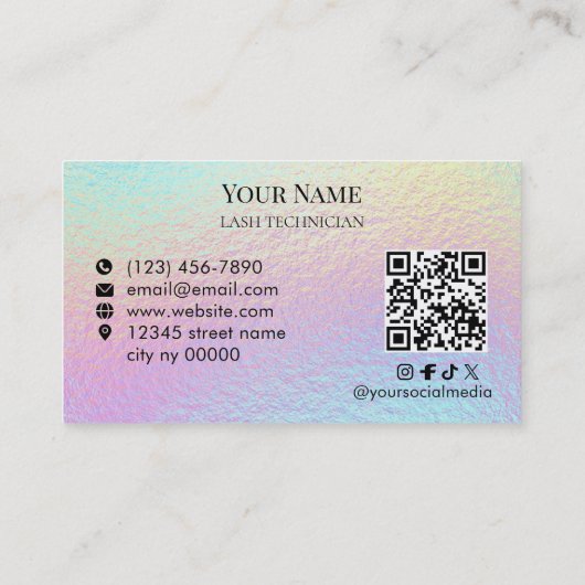 Holographic QR code Lash Technician Visitenkarte (Rückseite)