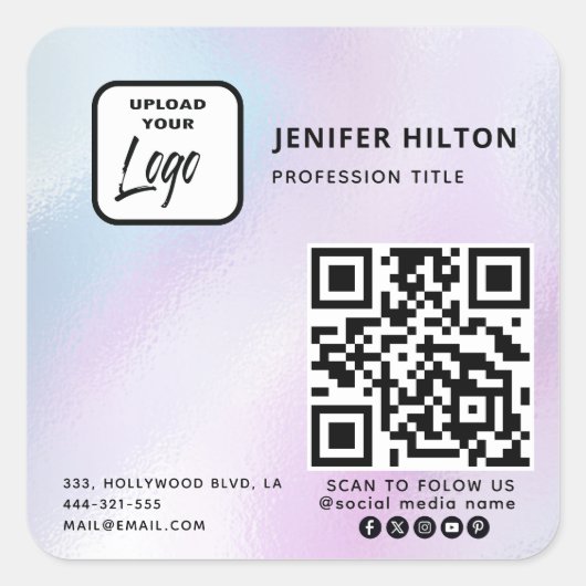 Holographic qr-Logo für soziale Medien Quadratischer Aufkleber (Vorderseite)