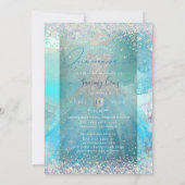 Holographic Quinceanera Aqua Blue Watercolor Gown Einladung (Rückseite)