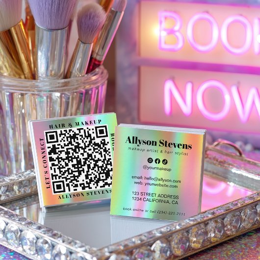 Holographic Rainbow Bold QR Code Hair & Makeup Quadratische Visitenkarte
