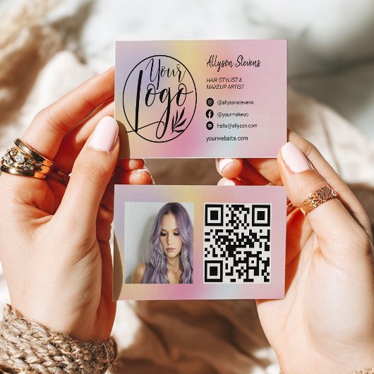 Holographic rainbow hair makeup photo logo qr code visitenkarte