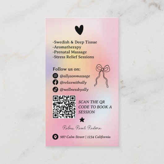 Holographic rainbow Massage Therapist QR Code Visitenkarte (Rückseite)