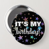 Holographic Rainbow Star Confetti Es ist mein Gebu Button (Vorne & Hinten)