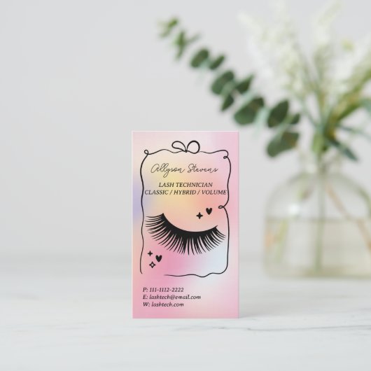 Holographic rainbow unicorn  Lash Tech QR Code Visitenkarte (Stehend Vorderseite)