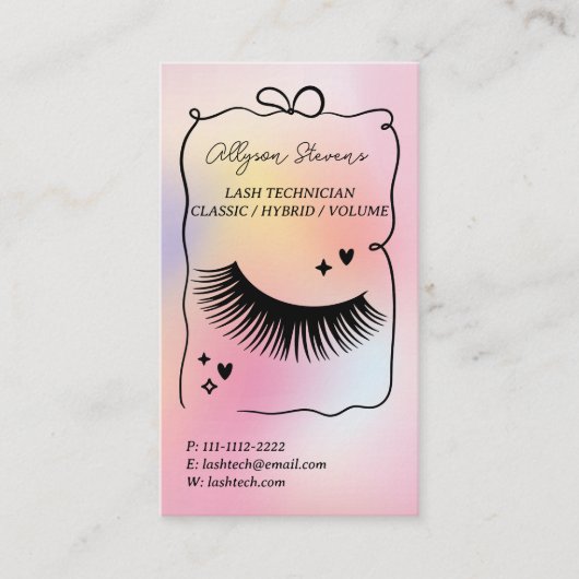 Holographic rainbow unicorn Lash Tech QR Code Visitenkarte (Vorderseite)