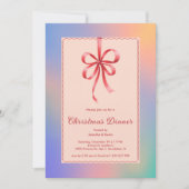 Holographic Red Bow Elegante Weihnachtsessen Feiertagskarte (Vorderseite)