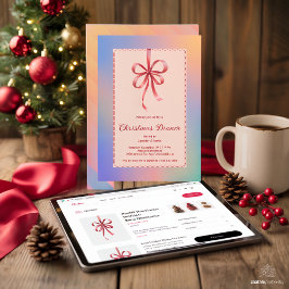 Holographic Red Bow Elegante Weihnachtsessen Feiertagskarte