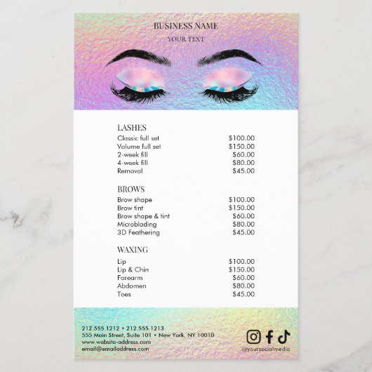 Holographic Salon Price List Menu Flyer (Vorne)