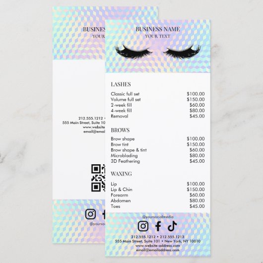 Holographic Salon Price List Menükarte (Vorne/Hinten)