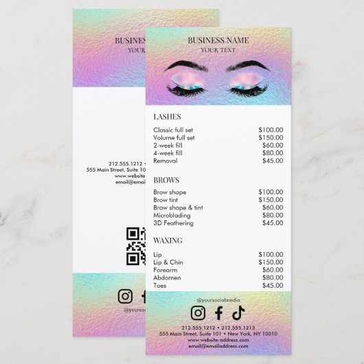 Holographic Salon Price List Menükarte (Vorne/Hinten)