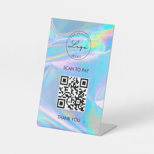 Holographic Scan Me QR Code Logo Pedestzeichen Sockelschild (Vorderseite)