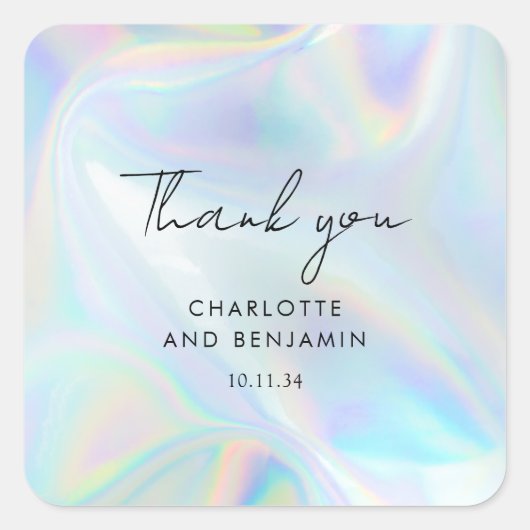 Holographic Script Wedding Vielen Dank Quadratischer Aufkleber (Vorderseite)