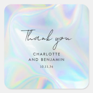 Holographic Script Wedding Vielen Dank Quadratischer Aufkleber