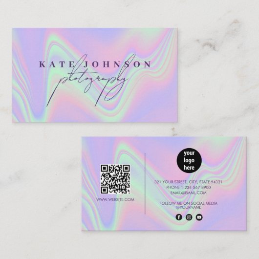 Holographic Signature Script QR Code Social Media Visitenkarte (Vorne/Hinten)