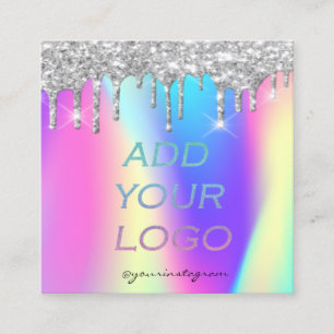 Holographic Silver Glitzer Tropfen Ihr Logo hinzuf Quadratische Visitenkarte