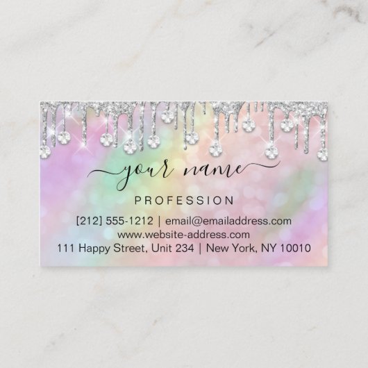 Holographic Silver Glitzer Tropfens Makeup Artist Visitenkarte (Rückseite)