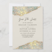 Holographic Sparkle Moderner Glitzer Save the Date Einladung (Vorderseite)