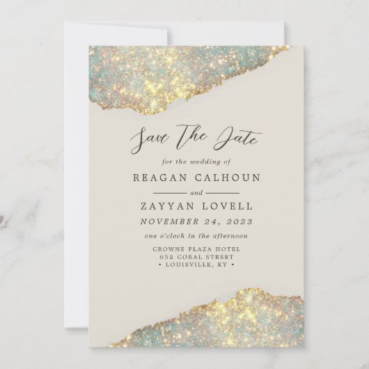 Holographic Sparkle Moderner Glitzer Save the Date Einladung (Vorderseite)