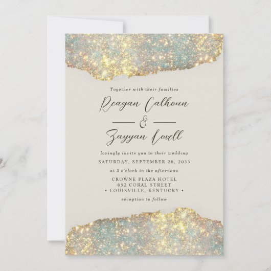 Holographic Sparkle Script Glam Glitzer Wedding Einladung (Vorderseite)