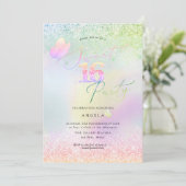 Holographic Sweet 16 Pink Diamond Glitzer Einladung (Stehend Vorderseite)