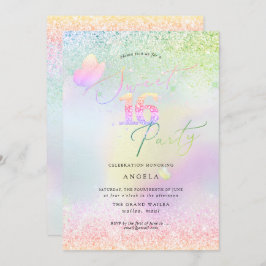 Holographic Sweet 16 Pink Diamond Glitzer Einladung
