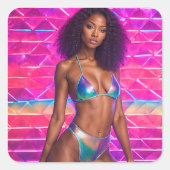 Holographic Swimsuit Model 1990s Style Quadratischer Aufkleber (Vorderseite)