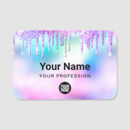 Holographic  Trendy Cute Glitter Drips Employee Namensschild