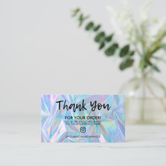 Holographic Trendy Salon Danke Business Card Visitenkarte (Stehend Vorderseite)