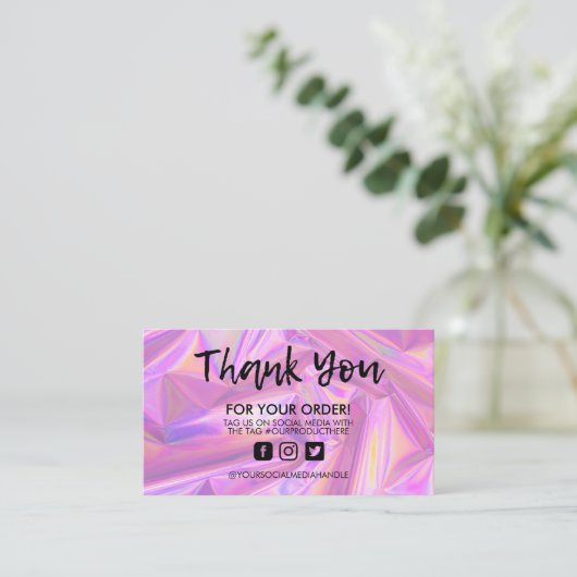 Holographic Trendy Salon Danke Business Card Visitenkarte (Stehend Vorderseite)