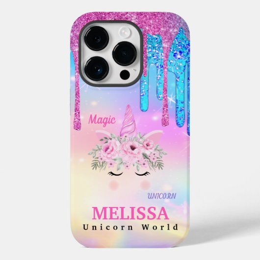 Holographic Unicorn Blume Glitzer Case-Mate iPh iPhone Hülle (Rückseite)