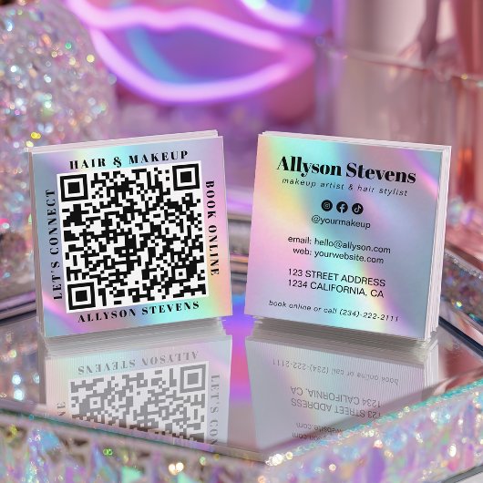 Holographic Unicorn Bold QR Code Hair & Makeup Quadratische Visitenkarte