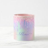 Holographic unicorn glitter rainbow monogram tasse (Zentrum)