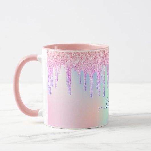 Holographic unicorn glitter rainbow monogram tasse (Links)
