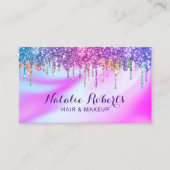 Holographic Unicorn Glitzer Tropfens Beauty Salon Visitenkarte (Vorderseite)