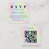 Holographic Unicorn Pastel QR Code Wedding RSVP Begleitkarte (Vorne/Hinten)
