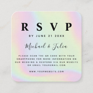 Holographic Unicorn Pastel QR Code Wedding RSVP Begleitkarte