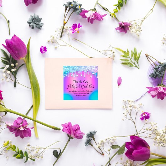 Holographic Vielen Dank Diamond Tropfens Nail Blue Quadratischer Aufkleber