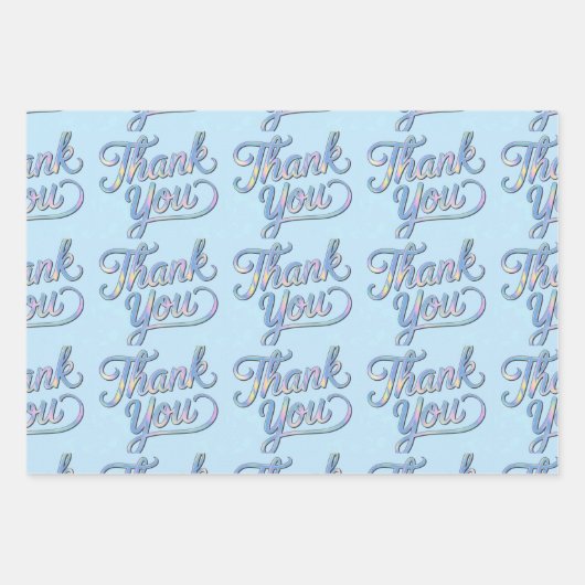Holographic Vielen Dank, Script Wrapping Paper Geschenkpapier Set (Vorderseite)