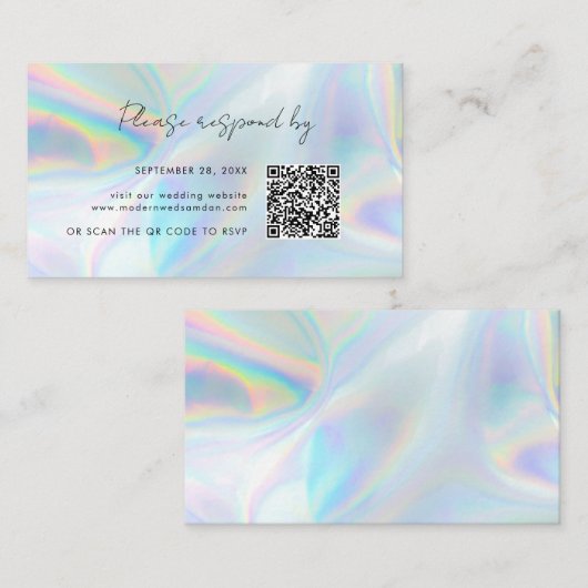 Holographic Wedding RSVP QR Code Enclosure Card Visitenkarte (Vorne/Hinten)