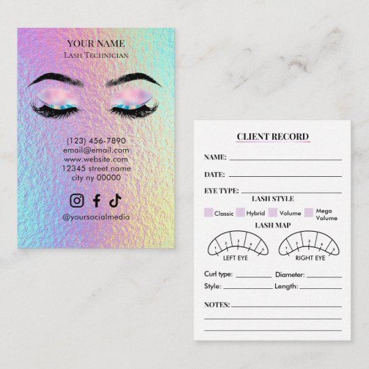 Holographic Wimpern-Klienten-Formular Visitenkarte (Vorne/Hinten)