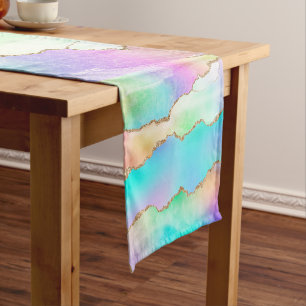 Holographie Agate Iridescent Pastel Ombre Marble Kurzer Tischläufer
