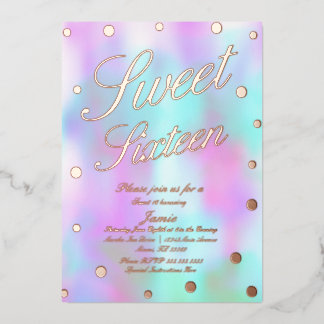 Holographische 16 . Geburtstag Dots Gold gepresst Folieneinladung