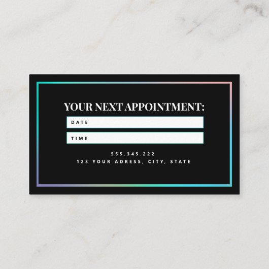 Holographische Einhorn-Make-up Haar Glitzer Tropfe Terminkarte (Rückseite)