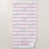 Holographische Einhornstreifen Personalisiert Strandtuch (Vorderseite)