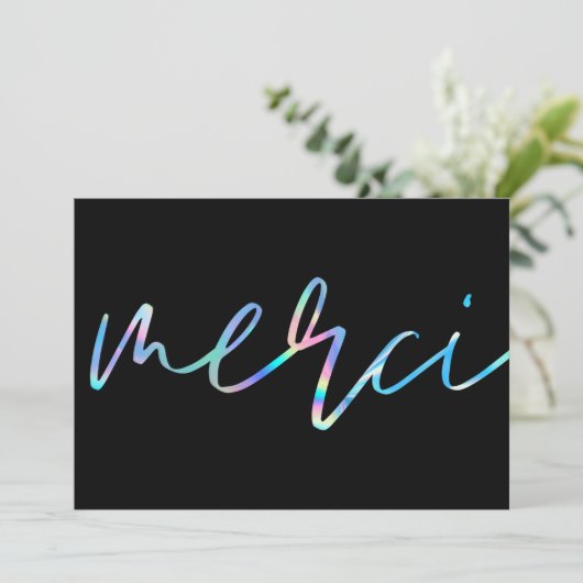 Holographische farbenfrohe Merci Custom Danke Card Einladung (Stehend Vorderseite)