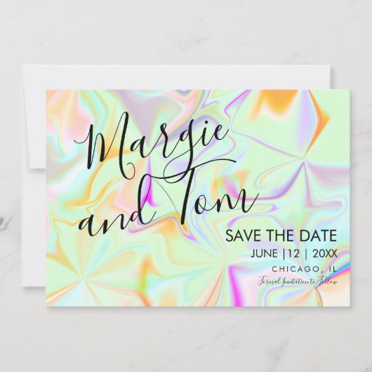 Holographische Farbtypografie Save the Date Einladung (Vorderseite)