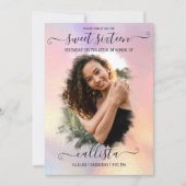 Holographische Foil Halo Foto Collage Sweet 16 Einladung (Vorderseite)