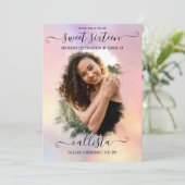 Holographische Foil Halo Foto Collage Sweet 16 Einladung (Stehend Vorderseite)
