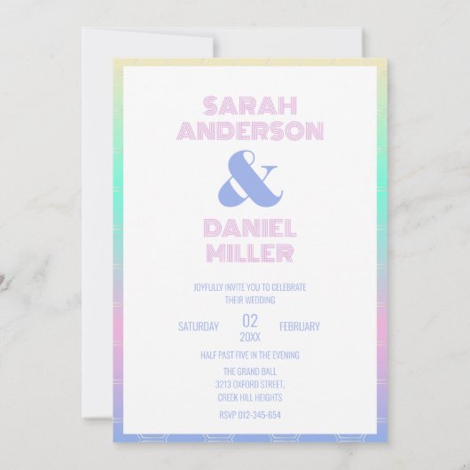 Holographische Gradient Moderne Monogramm Hochzeit Einladung (Rückseite)